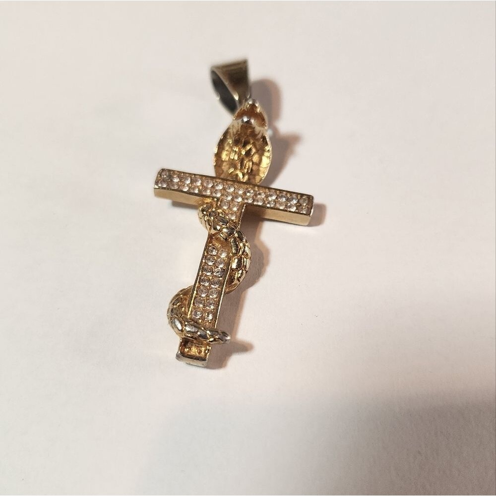 Gold Tone and Silver Cross Snake Pendant Missing 2 Gems